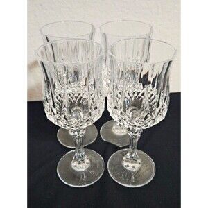 Crystal  Set of 4 Clear Cut Glass Stemmed Wine Goblets 8oz 6in Tall